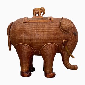 Rattan and Bamboo Elephant Jewelry Box, 1950s
