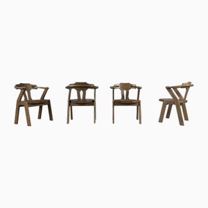 Brutalistische Stühle mit Armlehnen aus Eiche, 1960er, 4er Set