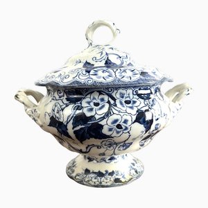 Blue Soup Tureen from Creil Montereau Flora Liseron, 1880