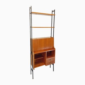 Vintage Library Shelf with Secretary in Teak and Metal, 1960s