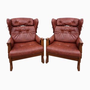 Mid-Century Lounge Chairs in Leather, Set of 2