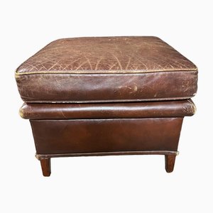 Vintage Ottoman in Brown Leather