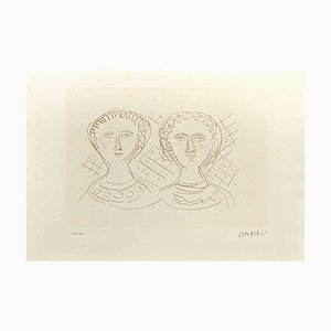 Massimo Campigli, Two Faces of Women, Etching, 1965