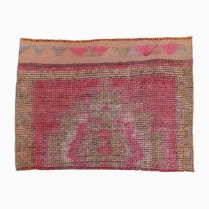 Alfombra Oushak turca de lana rosa, años 60