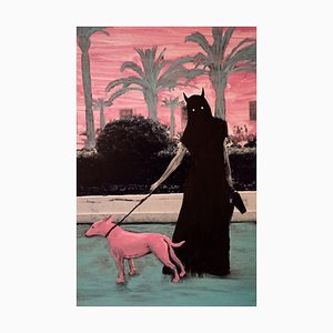 Natia Sapanadze, Untitled (with Dog), 2022, Mixed Media on Paper, Framed