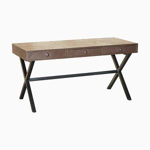 Large 3-Drawer Trestle Desk in Hand Stitched Leather