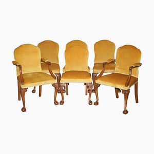Art Deco Hand Carved Dining Chairs in Walnut with Claw & Ball Feet, Set of 6
