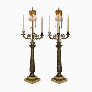 Lámparas de mesa candelabros grandes de cuatro brazos de Warren Kessler New York, años 60. Juego de 2