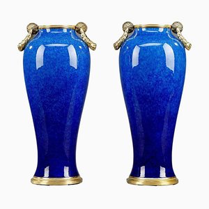 Ceramic Vases with Blue Monochrome attributed to Paul Milet for Sèvres, 1899, Set of 2