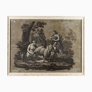 Zeus Fed by the Goat Amalthée, années 1800, fragment de papier peint, encadré