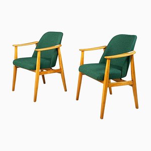 Fauteuils Mid-Century en Tissu Vert Forêt et Bois, Danemark, 1960s, Set de 2