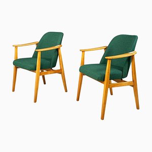 Moderne Dänische Mid-Century Armlehnstühle aus Stoff & Holz in Waldgrün, 1960er, 2er Set