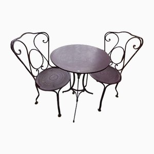 Tavolo e sedie da giardino color malva in ferro battuto, set di 3