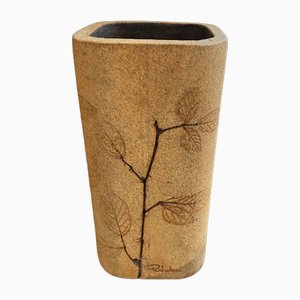 Vase en Céramique avec empreinte végétale par Leduc