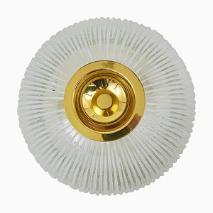 Large German Flushmount in Striped Bubble Glass and Brass from Limburg, 1970s