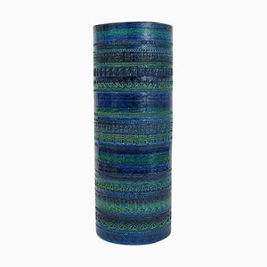 Große Rimini Vase aus blau glasierter Keramik von Aldo Londi Bitossi für Bitossi, 1950er
