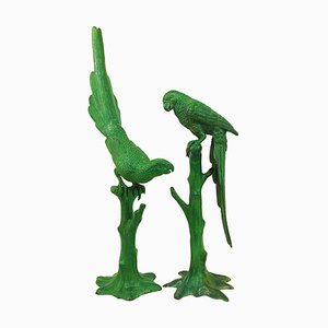 Large French Decorative Parrot Figurines in Bronze, 1970s, Set of 2