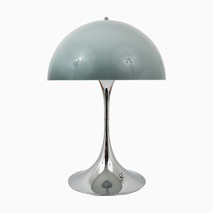 Panthella Table Lamp with Chrome Base and Grey Shade by Verner Panton for Louis Poulsen, 1970s