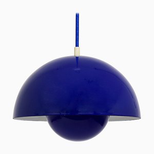 Danish Blue Enameled Flowerpot Pendant Lamp by Verner Panton for Louis Poulsen, 1969