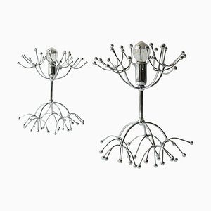 Lámparas de mesa Sputnik italianas Mid-Century de cromo, años 60. Juego de 2