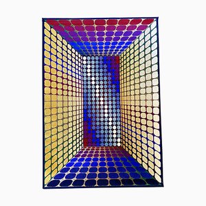 Large Geometric 3D Op-Art Rug Attributed to Victor Vasarely, Germany, 1970s