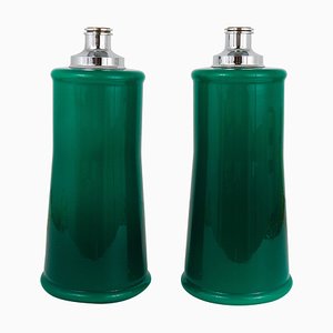 Large Italian Table Lamps in Green Murano Glass, 1960s, Set of 2