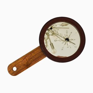 Austrian Hand Mirror in Walnut and Leather by Carl Auböck, 1950s