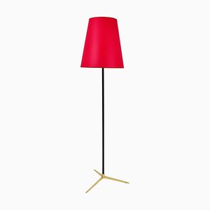 Red Micheline Floor Lamp with Brass Tripod Base attributed to J. T. Kalmar for Kalmar, Austria, 1950s