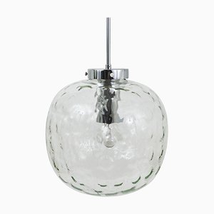 Large Bubble Melting Glass and Chrome Globe Pendant Lamp, Germany, 1970s