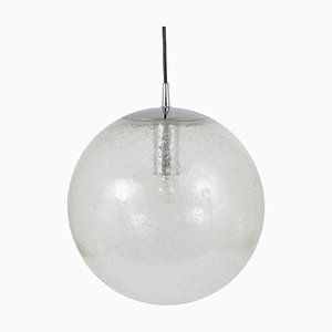 Lámpara colgante grande con forma de globo de cristal burbuja y cromo de Peill & Putzler, Alemania, años 70