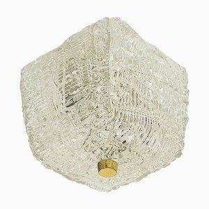 Cubic Textured Glass Brass Flush Mount attributed to J. T. Kalmar for Kalmar, Austria, 1950s