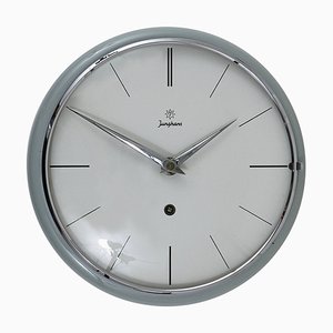 Reloj de pared Mid-Century redondo gris atribuido a Max Bill para Junghans, Alemania, años 50