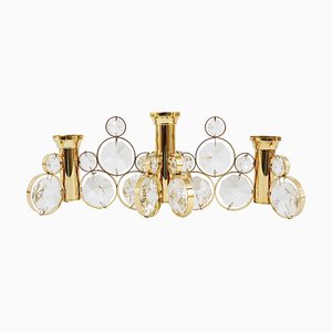 Brass and Crystals Candleholder in the Style of Gaetano Sciolari for Palwa, 1970s