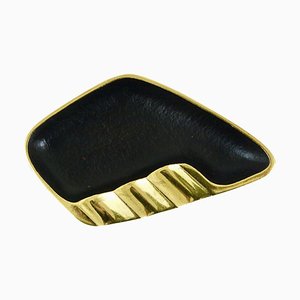 Modernist Asymmetrical Black Brass Ashtray attributed to Walter Bosse for Hertha Baller, 1950s