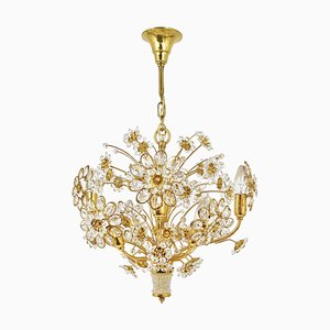 Bunch of Flowers Chandelier in Gilt Brass and Faceted Crystals from Palwa, 1970s