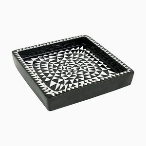 Stig Lindberg zugeschriebener Schwarz-Weißer Keramik Domino Teller für Gustavsberg, Schweden, 1950er