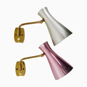 Articulating Conical Brass Sconces in the Style of Stilnovo, Italy, 1950s, Set of 2