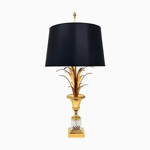 Hollywood Regency Gilt Brass and Glass Pineapple Leaf Table Lamp by Maison Charles, France, 1970s