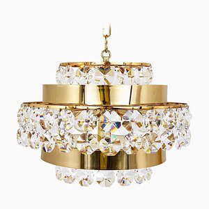 Gold-Plated Bakalowits Brass Chandelier with Diamond Crystals from Bakalowits & Söhne, Austria, 1970s