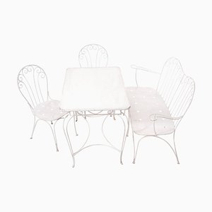 Weiße Mid-Century Gartenbank, Tisch & Stühle von Karasek, Österreich, 1950er, 4er Set