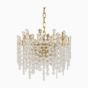 Gold-Plated Snowflake Crystal, Glass and Brass Chandelier from Bakalowits & Söhne, 1970s