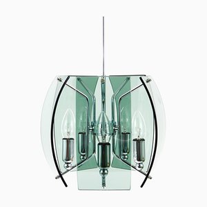 Lámpara colgante Mid-Century de vidrio de estilo Fontana Arte, Italia, años 60