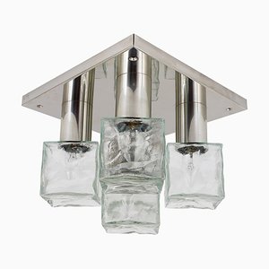 Square Flush Mount Ceiling Lamp with Five Ice Glass Cubes attributed to J. T. Kalmar for Kalmar, Austria, 1960s