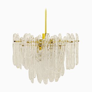 Lampadario Icicle in ottone e vetro ghiacciato attribuito a Kinkeldey, Germania, anni '60