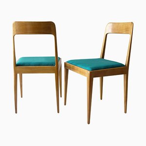 Modernist Wooden Chairs A7 with Green Fabric Upholstery attributed to Carl Auböck, 1950s, Set of 2