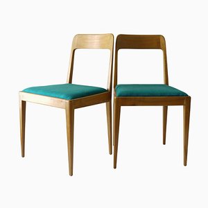 Modernist Wooden Chairs A7 with Green Fabric Upholstery attributed to Carl Auböck, 1950s, Set of 2