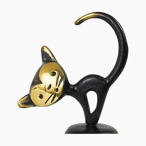 Brass Dinner Bell Displaying a Cat by Walter Bosse attributed to Hertha Baller, Austria, 1950s