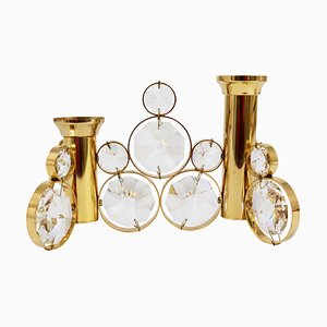 Brass and Crystals Candleholder in the style of Gaetano Sciolari from Palwa, 1970s