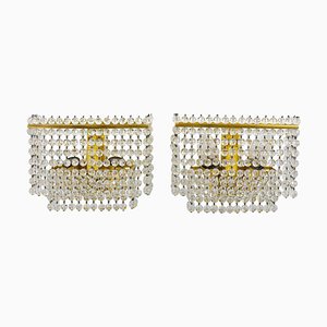 Square Gold-Plated Brass Sconces with Hand-Cut Crystals from Lobmeyr, 1970s, Set of 2