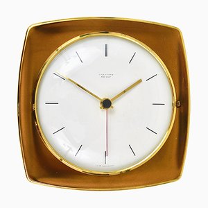 Reloj de pared Junghans Ato-Mat Mid-Century de latón dorado, Alemania, años 50